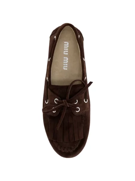 Loafers Miu Miu με κρόσσια σουέντ καφέ