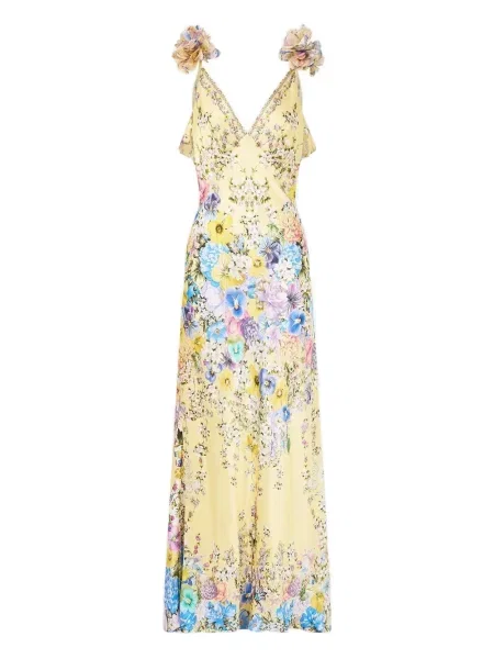 Maksi sukienka maxi Camilla z dekoltem w serek garniturowa żółta