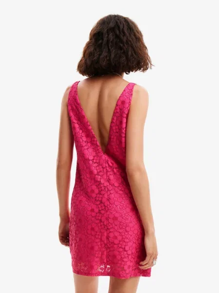 Рокля Desigual LACE къса със стандартна кройка розово