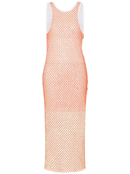 Sukienka jeansowa Moschino Jeans z siateczką do kolan garniturowa pomarańczowa