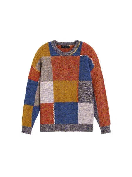 Desigual Pulover albastru / galben muștar / portocaliu alb