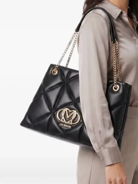 Ватиран шопинг чанта Love Moschino с автограф черно
