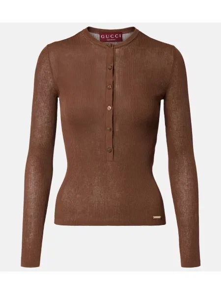 Cămașă Gucci tricotate cu guler henley maro