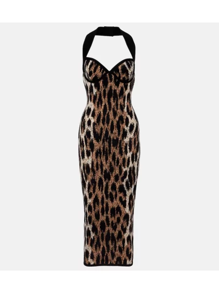 Rochie maxi Balmain cu imagine cu imprimeu animal print cu gât halter maro