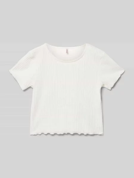 T-shirt o kroju regular fit z wykończeniem z falbanami model ‘NELLA’ Only biała
