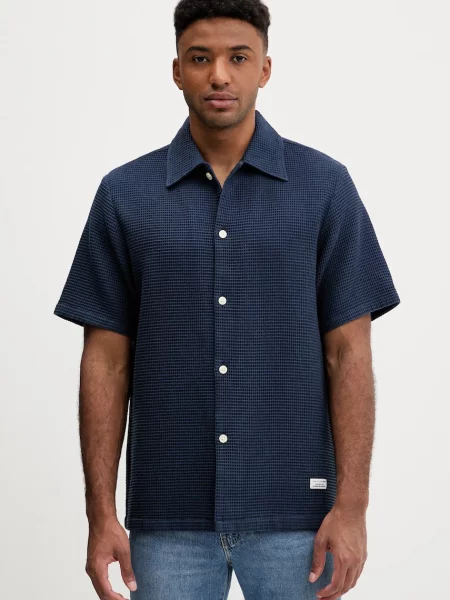 Marc O'Polo cămașă din marin cu guler clasic regular albastru