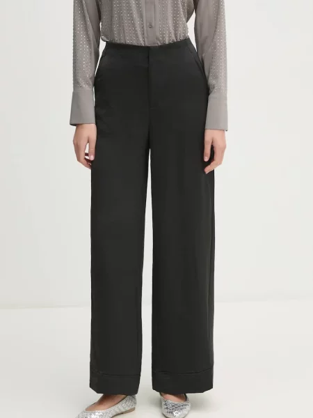 Панталон Dkny с широка каройка с висока талия черно