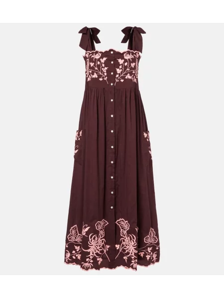 Rochie midi Juliet Dunn cu broderie până la genunchi de costum bordo