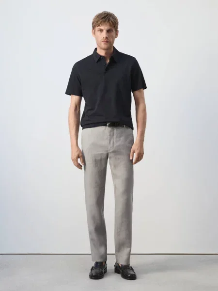 Koszulka polo slim fit z piki z mieszanki bawełny Mężczyzna S MANGO MAN granatowy