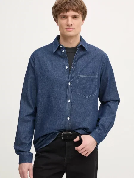 Samsoe Samsoe camasa jeans barbati marin cu guler clasic regular albastru