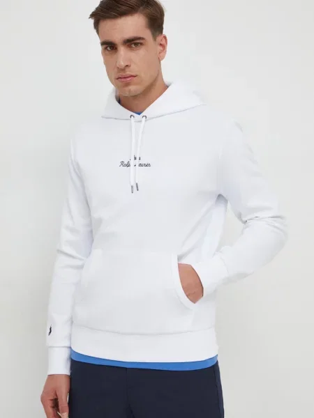 Dukserica Polo Ralph Lauren za muškarce s kapuljačom s aplikacijom bijela