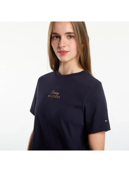 Тениска Tommy Hilfiger Gold Script Mdrn C-Nk S/S Tee Space Blue S синьо