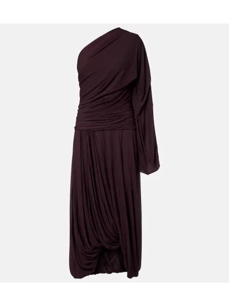 Rochie midi Proenza Schouler din jerseu drapată cu un umăr gol maro