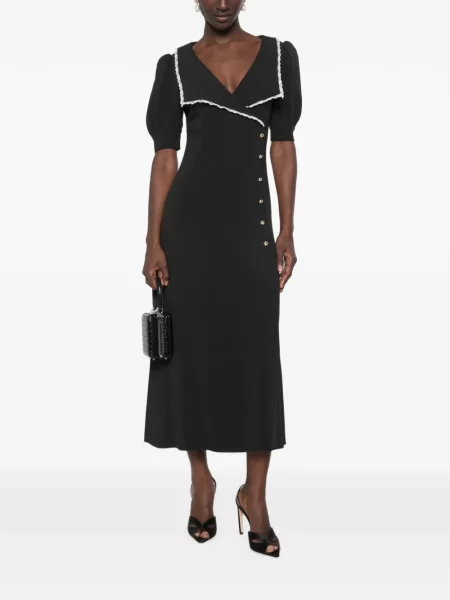 Gulerat rochie midi Alessandra Rich din dantelă negru