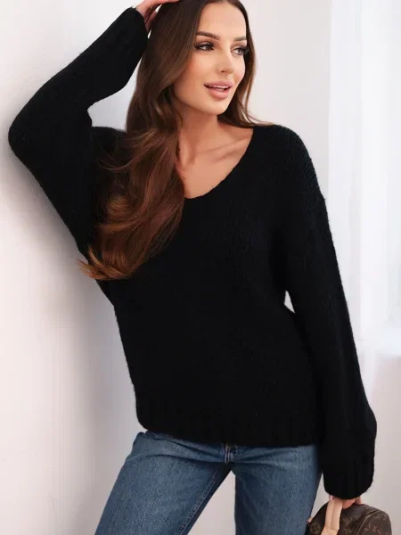 Pulover Kesi Włoski cu decolteu în V negru