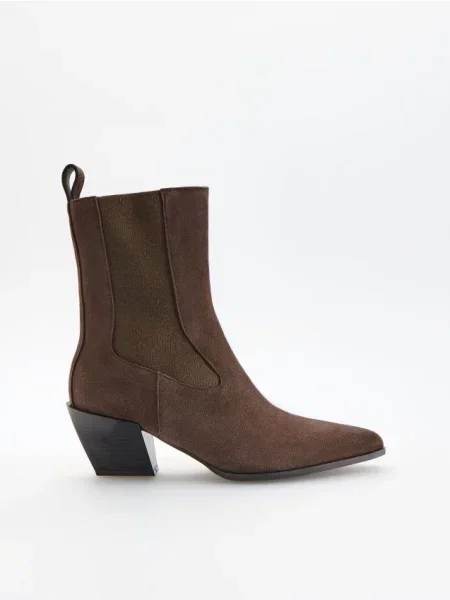 Reserved Botine din materiale combinate gri-neutru gri