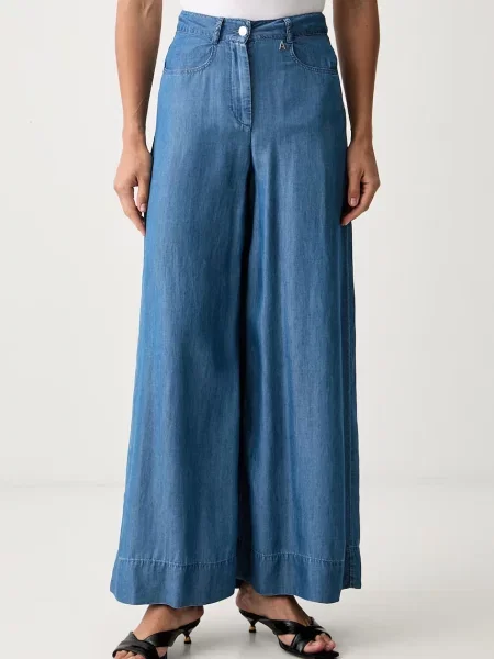 Twinset pantaloni pentru femei din lyocell albastru