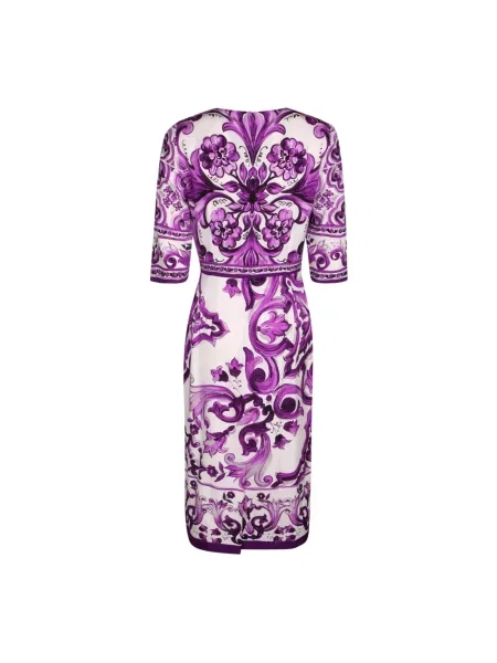 Jedwabna sukienka Dolce And Gabbana w kwiatki fioletowa