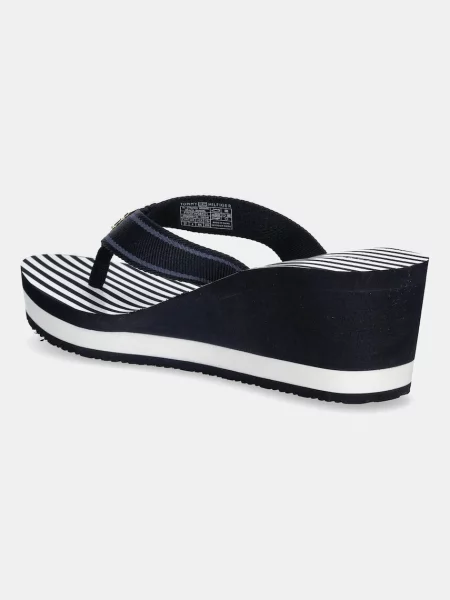 Tommy Hilfiger flip-flop TH STRIPES WEDGE BEACH SANDAL sötétkék éksarkú kék
