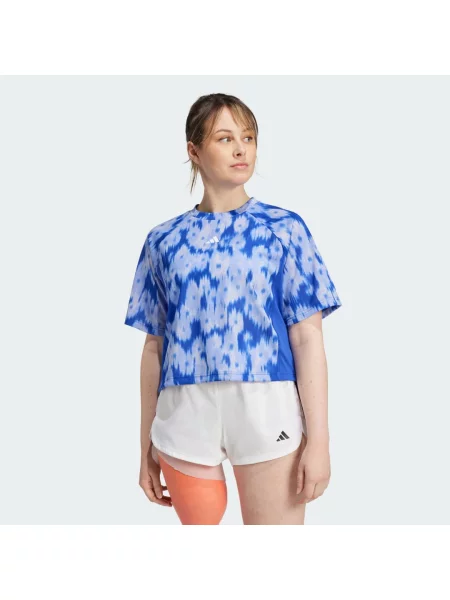 Květinové tričko Adidas s potiskem modré