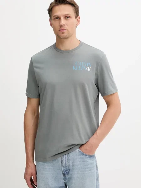 Тениска Calvin Klein Jeans с принт сиво