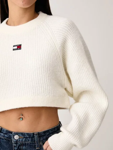Tommy Jeans пуловер дамски с добавена вълна бежово