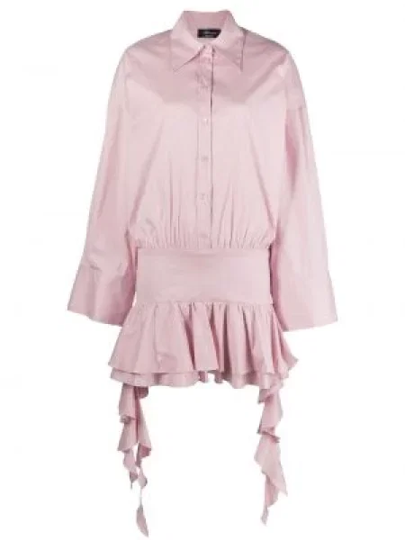 Rochie tip cămașă Blumarine cu volane roz