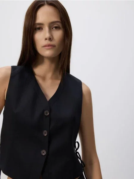 Reserved Жилет з льоном чорний