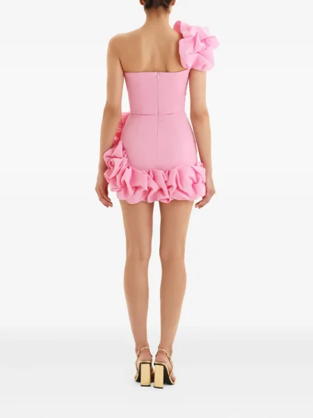 Rochie mini Post Meridiem cu volane cu un umăr gol de costum roz