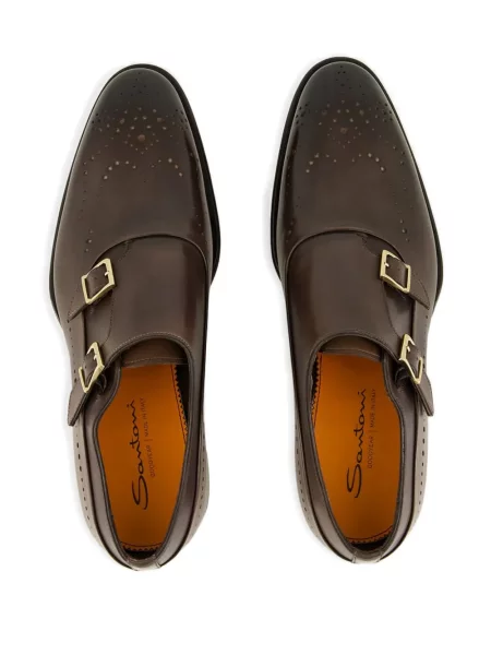 Pantofi monk Santoni cu cataramă maro