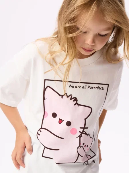 Reserved Pembe the Pink Cat mintás póló krémszínű rózsaszín