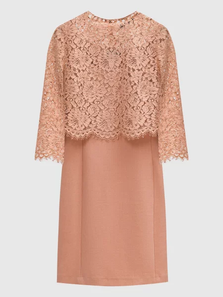 Сукня міні подвійної конструкції з мереживом Twinset бежева