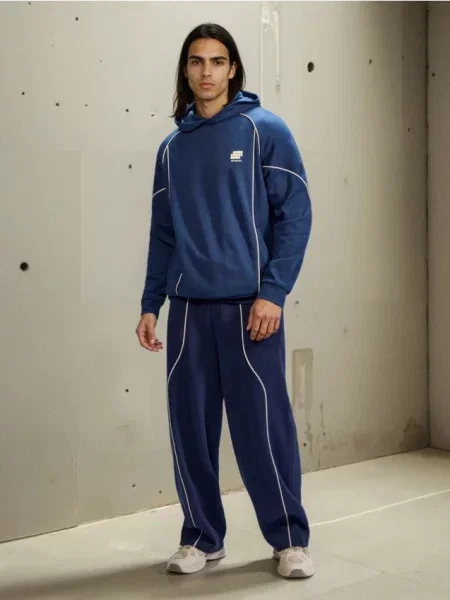 Sinsay Kalhoty wide leg s kontrastní lemovkou modrá