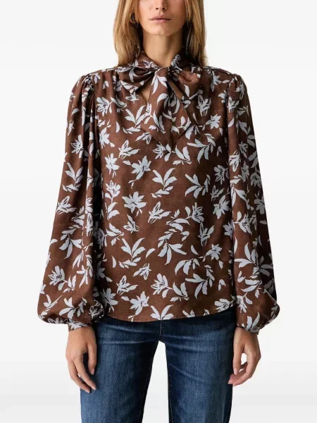 Bluză Fracomina cu funde cu model floral maro