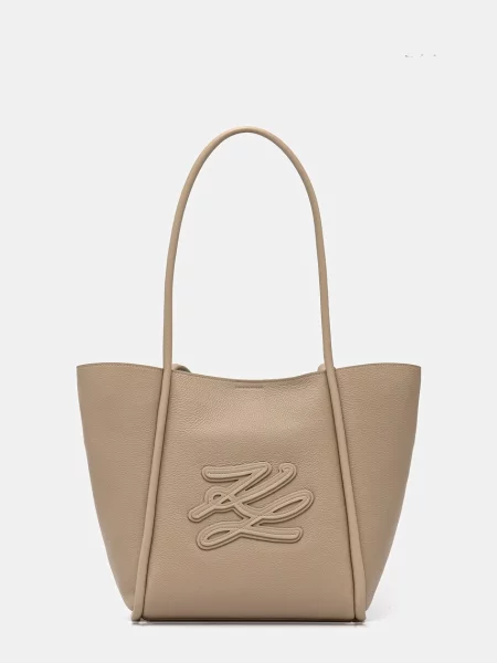 Geantă shopper Karl Lagerfeld K/Autograph din piele cu autograf bej