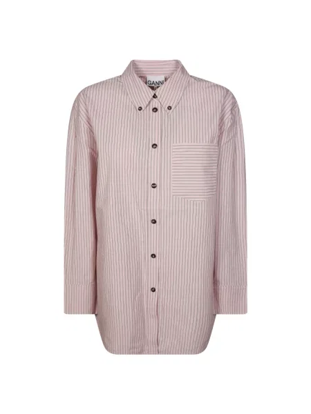 Koszula Ganni z twillu różowa