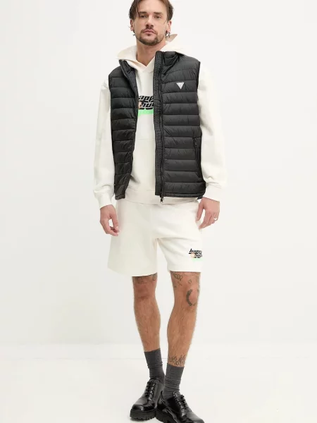 Kamizelka puchowa Guess Jeans elegancka z kapturem czarna