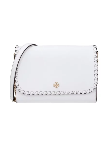 Torebka skórzana Tory Burch klasyczna z odpinanym paskiem biała