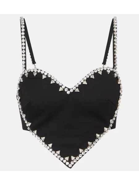 Top Area z kryształkami w serca o krotszym kroju czarny