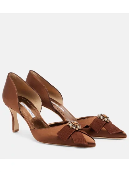 Pantofi cu toc Manolo Blahnik din satin maro