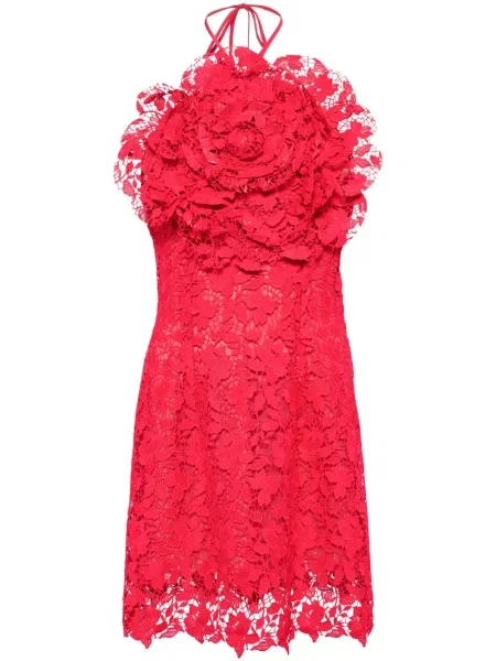 Rochie Oscar De La Renta cu model floral din dantelă roșu
