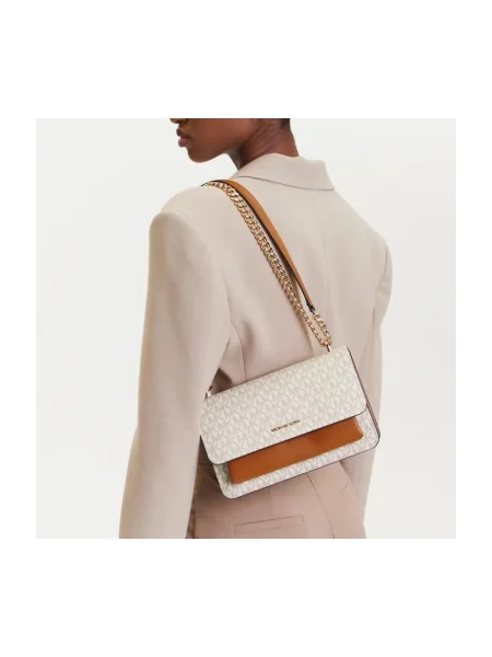MICHAEL Michael Kors Taška cez rameno koňaková / sivobéžová / šedobiela béžová
