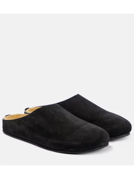 Papuci tip mules The Row din piele de căprioară negru