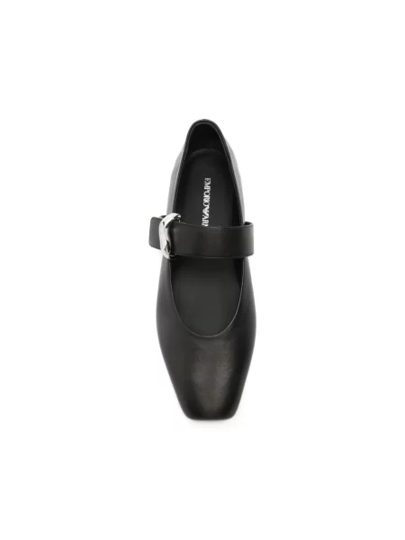 Balerinki Emporio Armani skórzane bez obcasa czarne