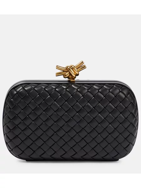 Usnjena pisemska torbica Bottega Veneta črna