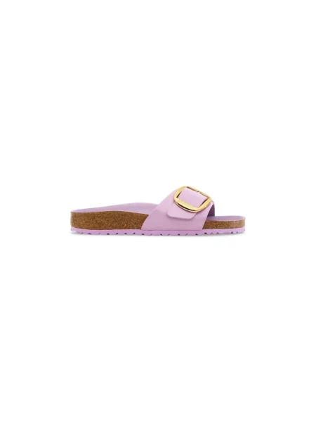 Klapki Birkenstock skórzane na sprzączkę fioletowe