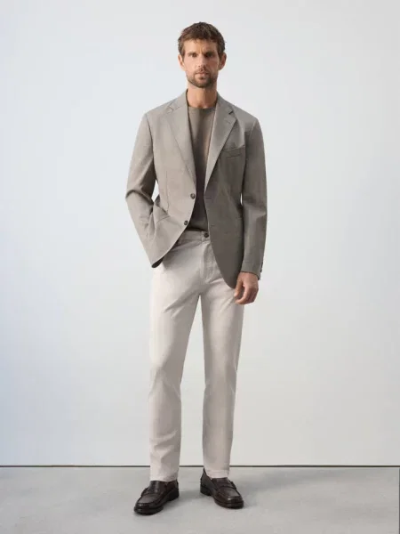 Marynarka z mieszanki wełny slim fit w kratę Mężczyzna 56 MANGO MAN beżowy