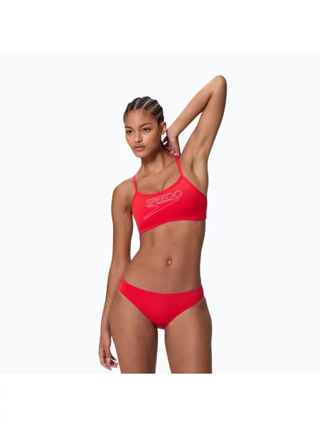 Дамски бански костюм от две части Speedo Endurance+ Logo Thin Strap high risk red червено