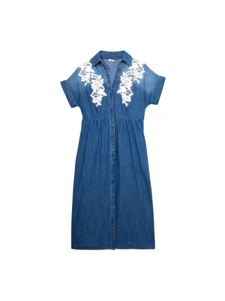 Haftowana sukienka koszulowa Oltre niebieska