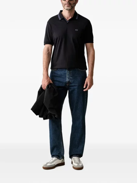 Поло тениска Armani Exchange с автограф черно